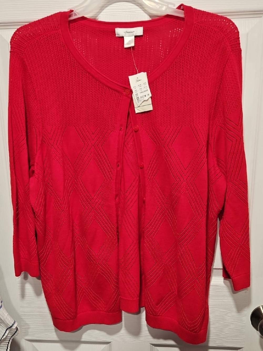 CJ Banks Red Openwork Knit Cardigan Sweater